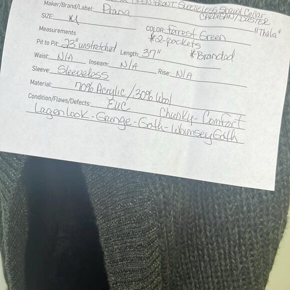 PRANA Thalia Long Open Front Sweater Green Chunky Knitted Duster Vest Sz MED  Th - Picture 2 of 11